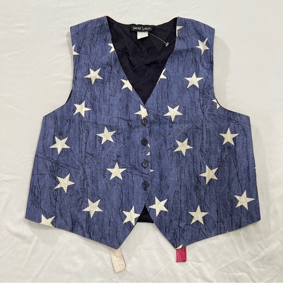 Smoke Valley American Flag Cotton Tie Back Stars & Stripes Festive Vest Size LP - Picture 7 of 9